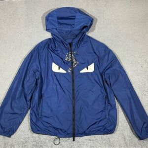 Fendi Monster Eyes Men's 54 Nylon Light Weight Jacket Blue Embroidered #1716